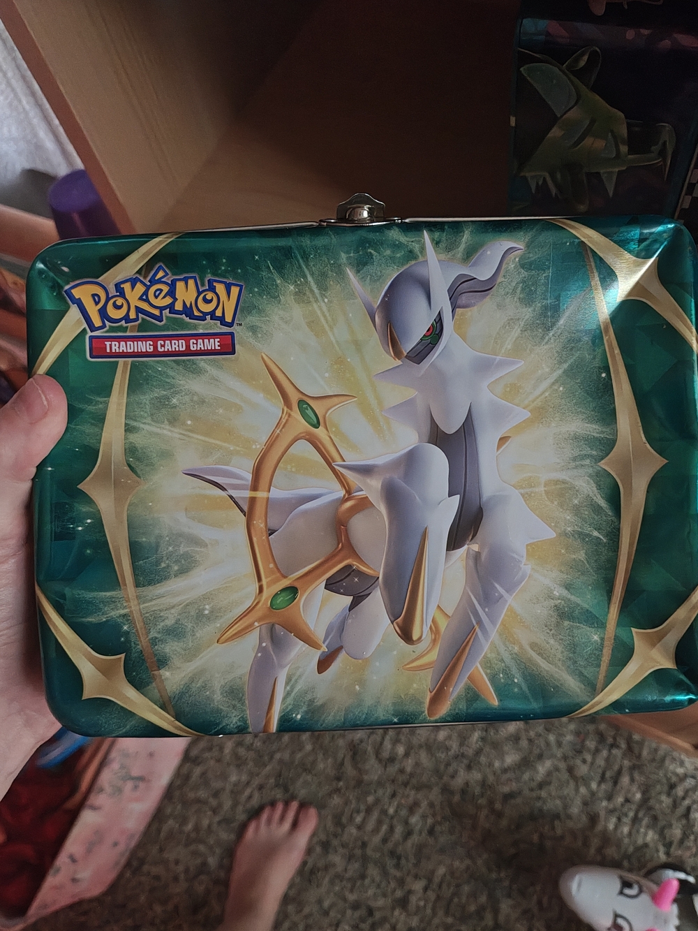 Trading Card Game Arceus Green Metal Lunchbox Tin